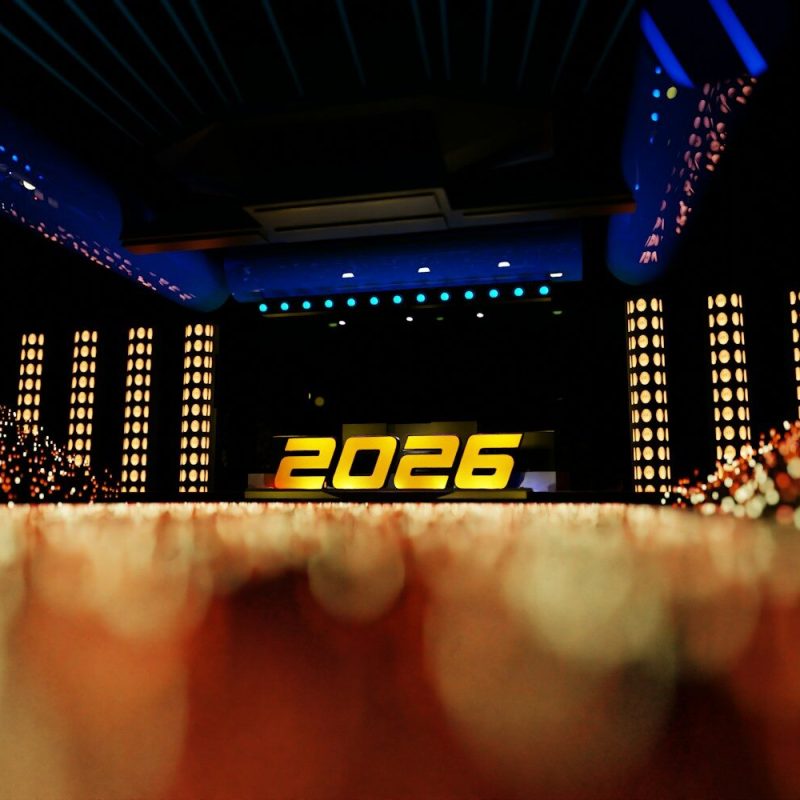 The year 2026 displayed on a stage